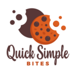Logo with two bitten cookies, one dark and one light. Text reads, "Quick Simple Bites.
