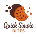 Logo with a bitten cookie illustration and the words "Quick Simple Bites" in stylized text below the cookie.