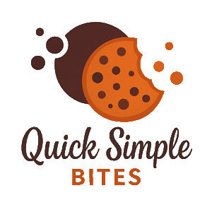 Logo with a bitten cookie illustration and the words "Quick Simple Bites" in stylized text below the cookie.