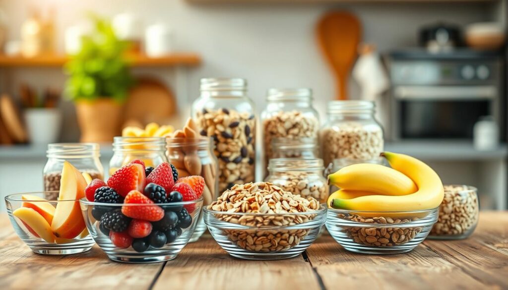 basic ingredients for healthy snacks arranged in containers